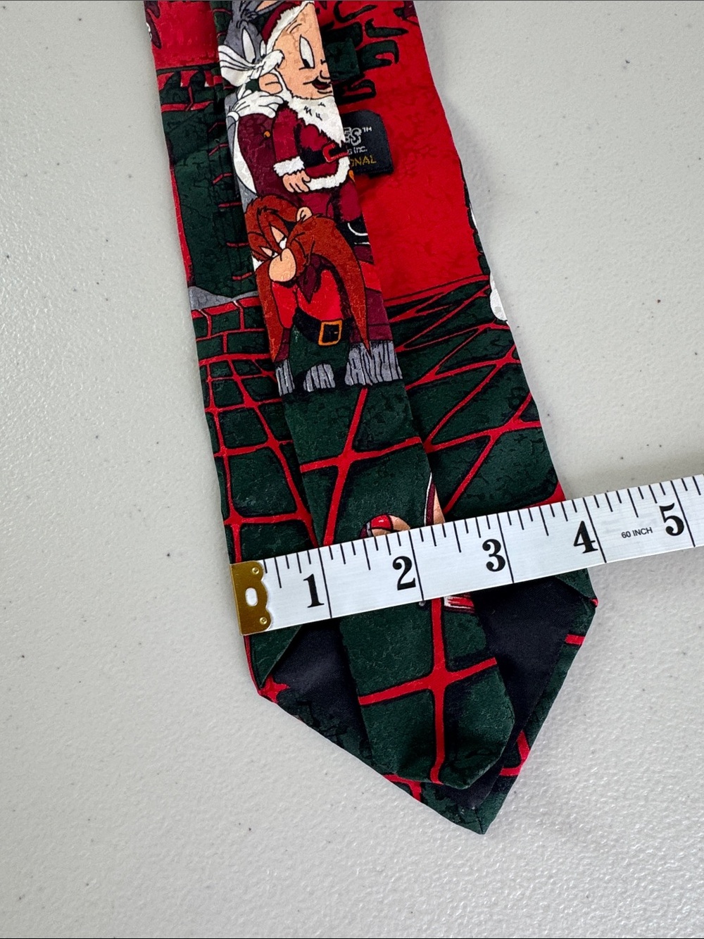 Vintage Looney Tunes Elmer Fudd Santa Bugs Bunny Print Silk Tie 90s Y2K Holiday - Picture 3 of 15